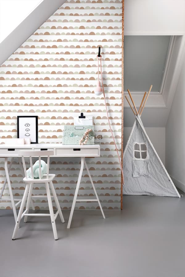 ESTAhome tapet grafiskt motiv antikrosa och terrakottaröd 0,53 x 10,05 m
