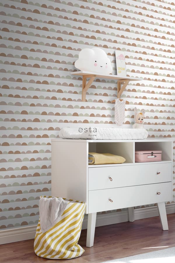 ESTAhome tapet grafiskt motiv antikrosa och terrakottaröd 0,53 x 10,05 m