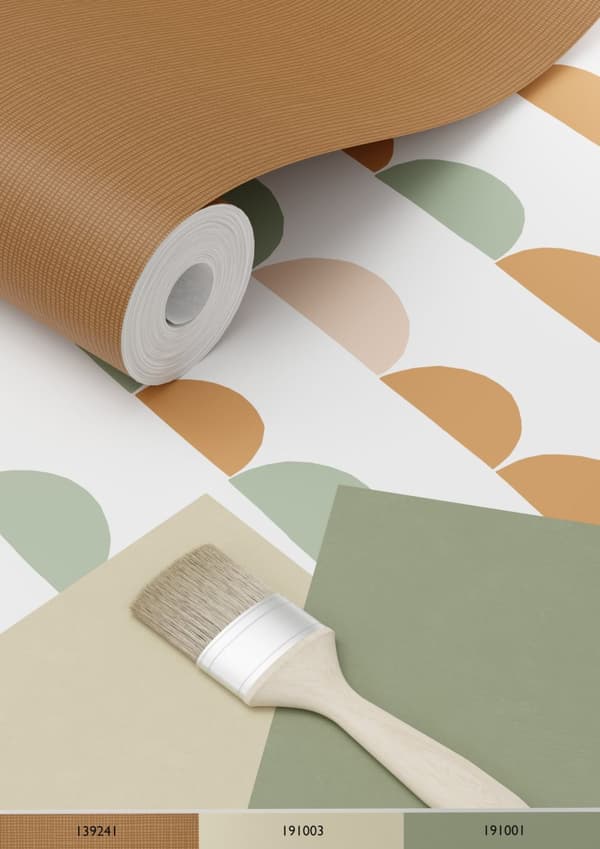 ESTAhome tapet grafisk motiv skinnende lyserødt, varm orange og mintgrønt 0,53 x 10,05 m