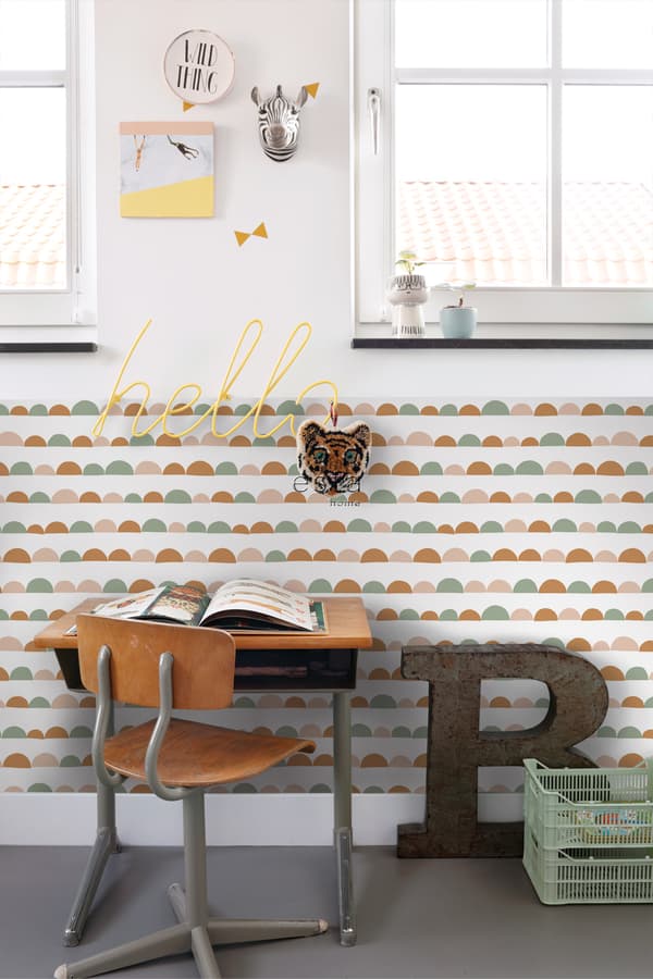 ESTAhome tapet grafisk motiv skinnende lyserødt, varm orange og mintgrønt 0,53 x 10,05 m