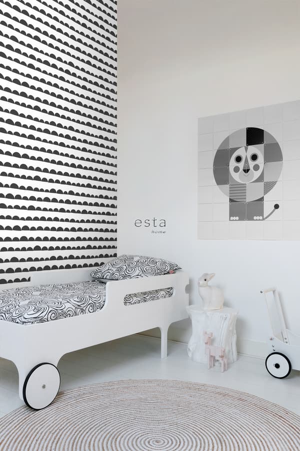 ESTAhome tapet grafisk motiv sort og hvidt 0,53 x 10,05 m