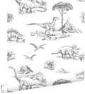 Miniatyrbild 1 av 5: ESTAhome tapet dinosaurier svart och vitt 0,53 x 10,05 m