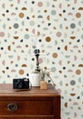 Miniatyrbild 3 av 8: ESTAhome tapet grafiskt motiv ljusbeige, antikrosa och mintgrönt 0,53 x 10,05 m