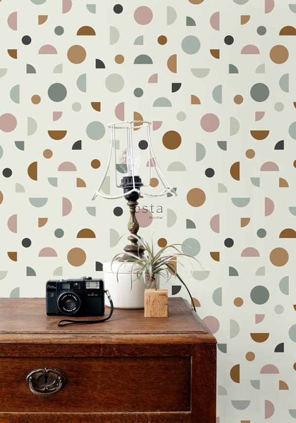 ESTAhome tapet grafiskt motiv ljusbeige, antikrosa och mintgrönt 0,53 x 10,05 m
