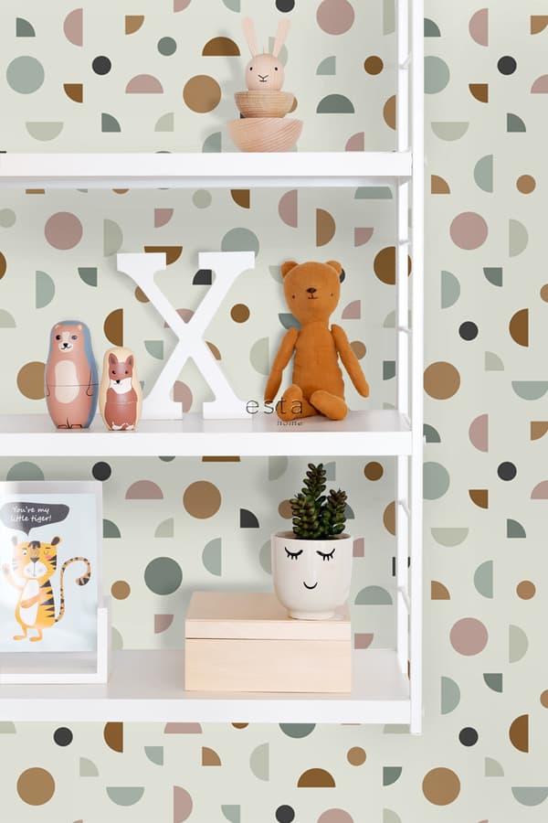 ESTAhome tapet grafiskt motiv ljusbeige, antikrosa och mintgrönt 0,53 x 10,05 m