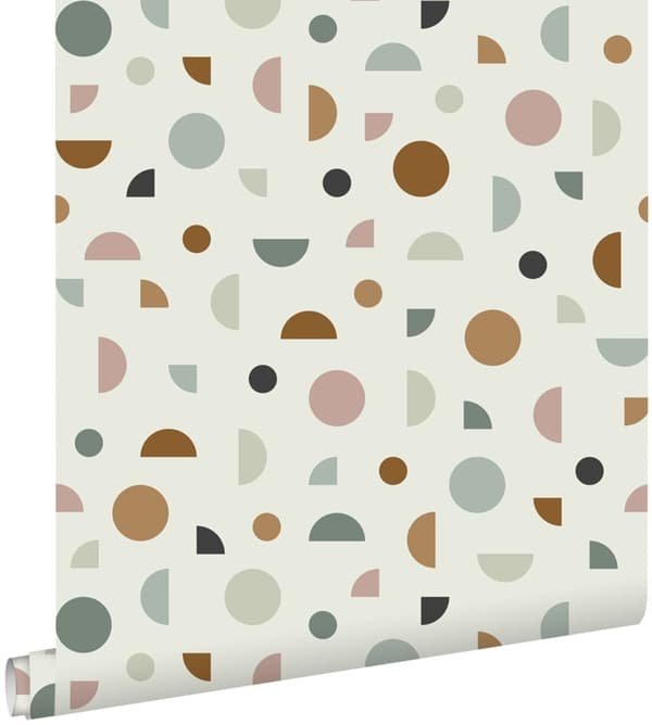 ESTAhome tapet grafiskt motiv ljusbeige, antikrosa och mintgrönt 0,53 x 10,05 m