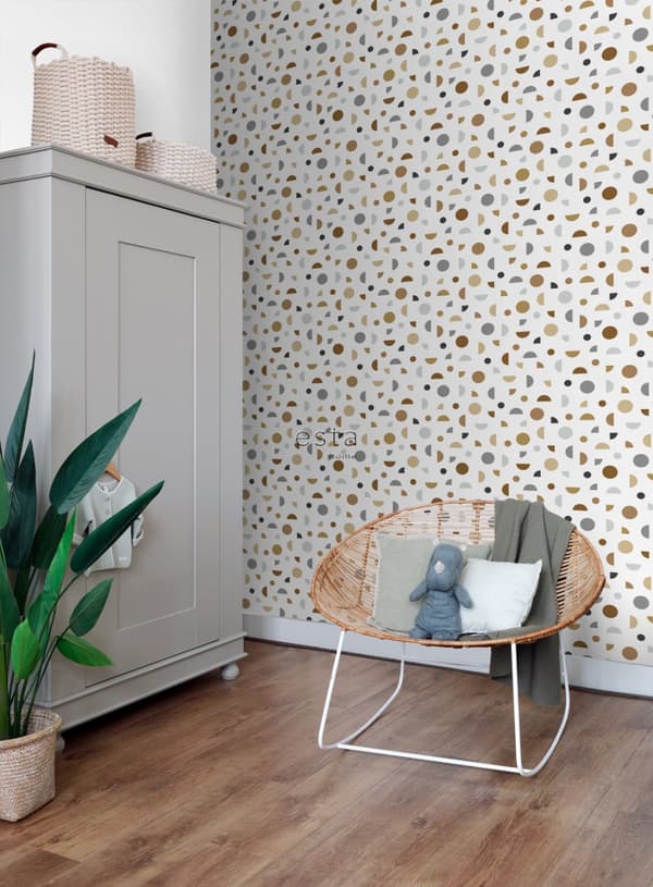 ESTAhome tapet grafiskt motiv vitt, grått och beige 0,53 x 10,05 m