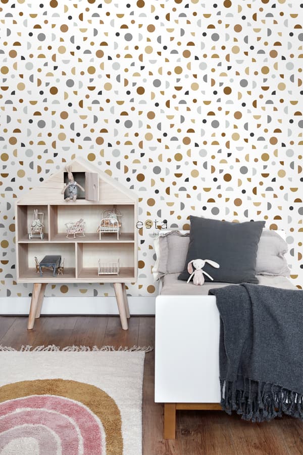 ESTAhome tapet grafiskt motiv vitt, grått och beige 0,53 x 10,05 m