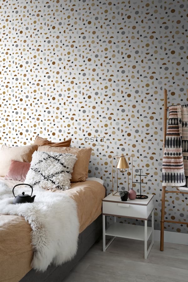 ESTAhome tapet grafiskt motiv vitt, grått och beige 0,53 x 10,05 m