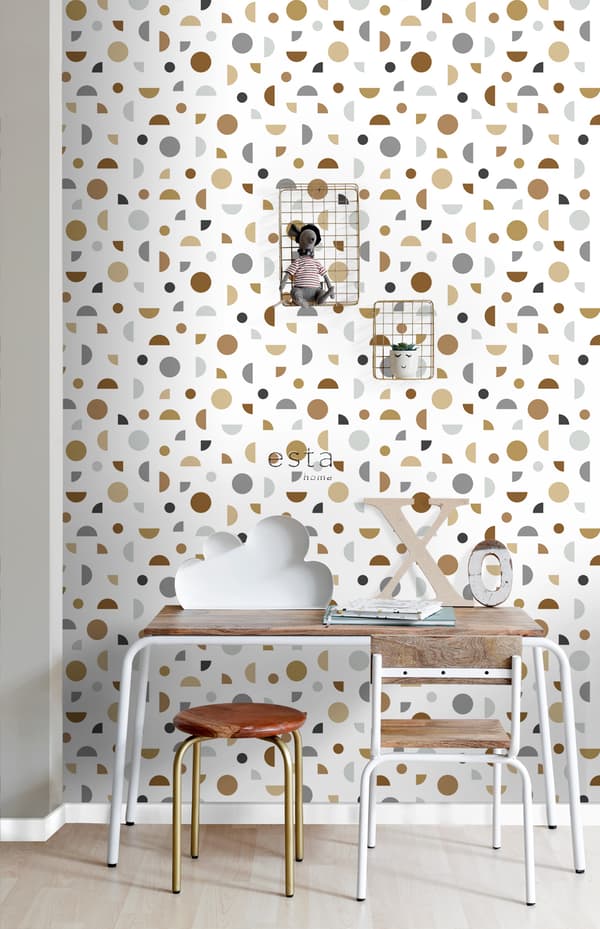 ESTAhome tapet grafiskt motiv vitt, grått och beige 0,53 x 10,05 m