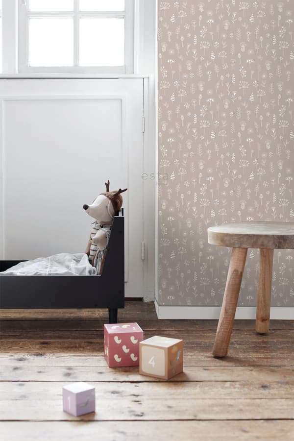 ESTAhome tapet blomstermønster antikrosa og hvidt 0,53 x 10,05 m