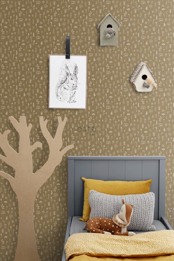 ESTAhome tapet blommönster ockra och vitt 0,53 x 10,05 m