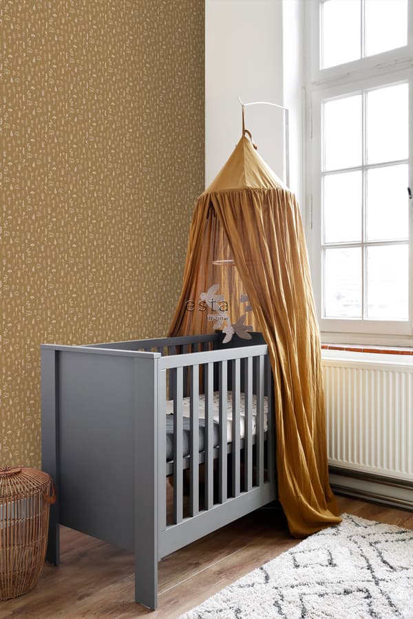 ESTAhome tapet blommönster ockra och vitt 0,53 x 10,05 m