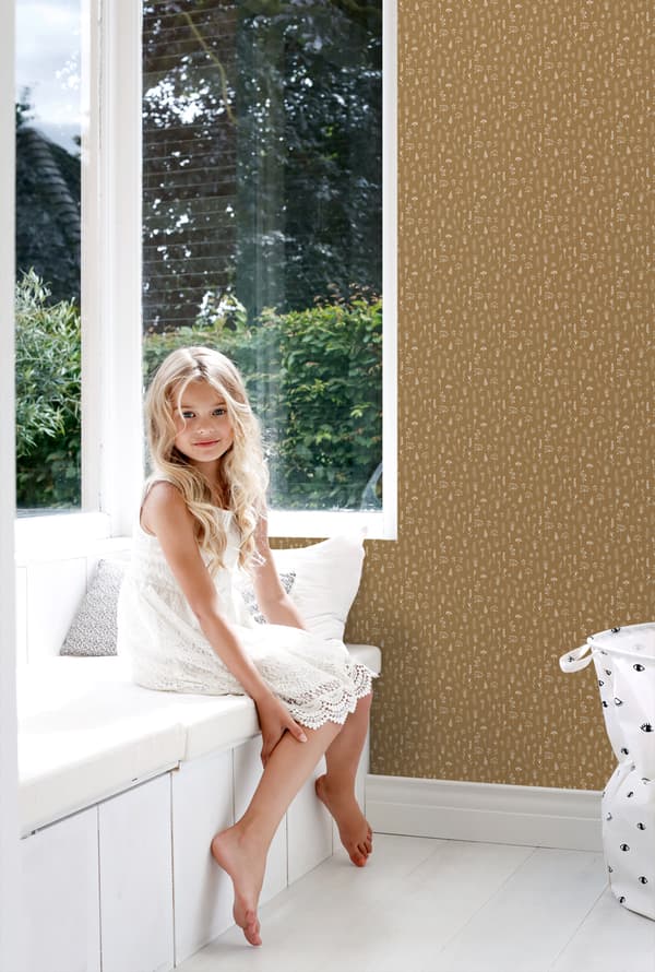ESTAhome tapet blommönster ockra och vitt 0,53 x 10,05 m
