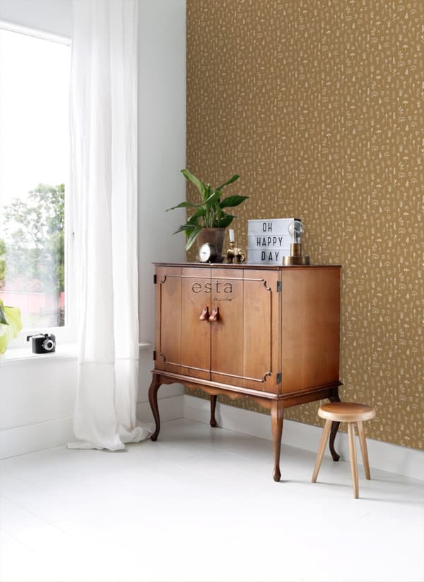 ESTAhome tapet blommönster ockra och vitt 0,53 x 10,05 m