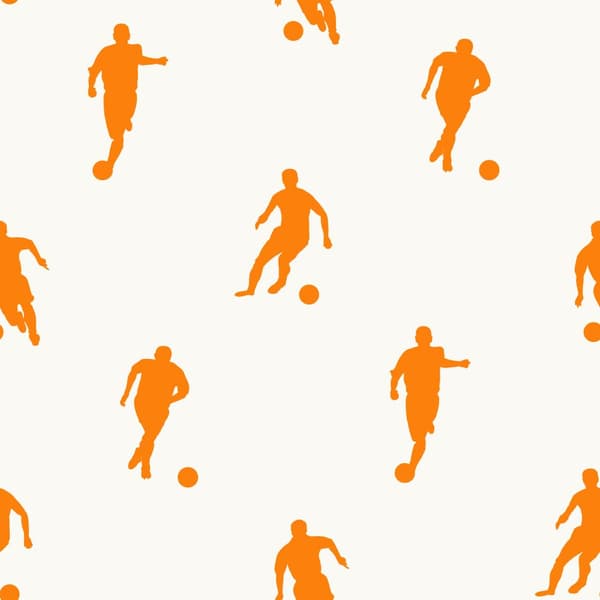 ESTAhome tapet fotbollsspelare orange och vitt 53 cm x 10,05 m