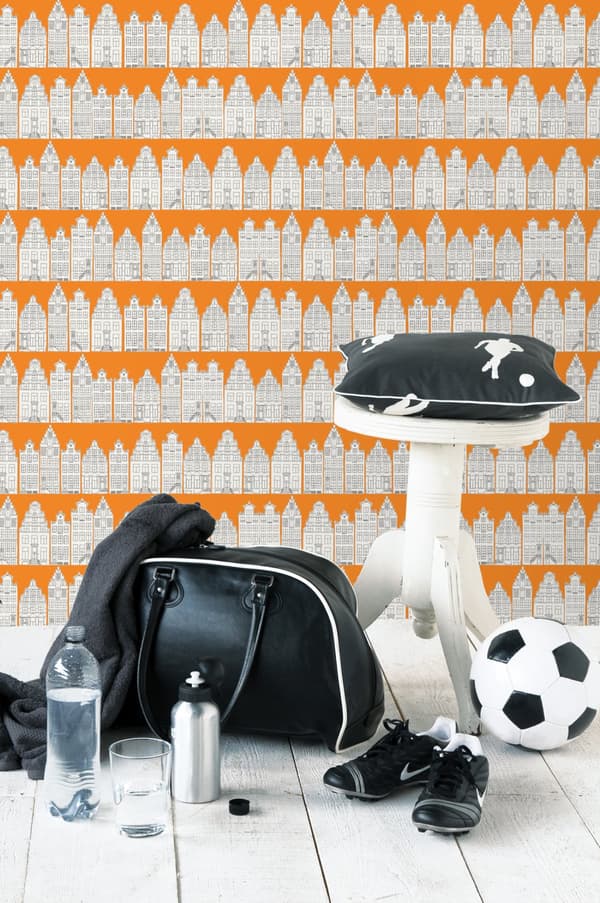 ESTAhome tapet Kanalhus i Amsterdam orange och vitt 53 cm x 10,05 m