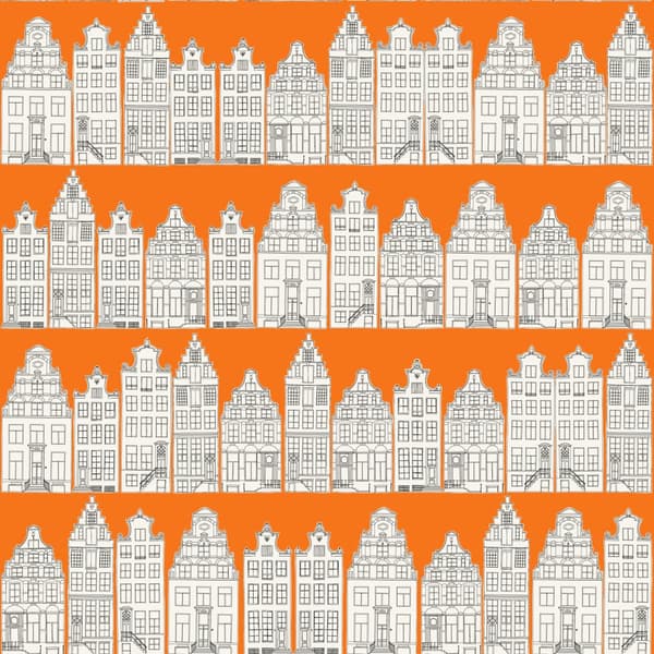 ESTAhome tapet Kanalhus i Amsterdam orange och vitt 53 cm x 10,05 m