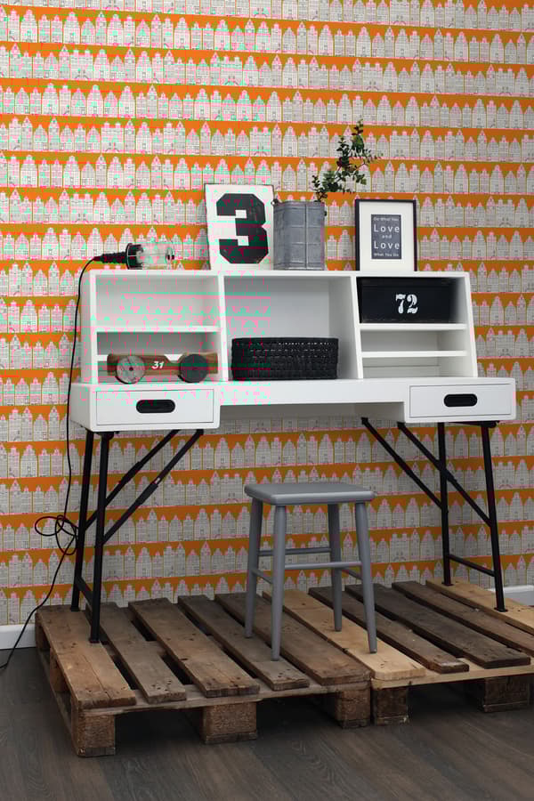 ESTAhome tapet Kanalhus i Amsterdam orange och vitt 53 cm x 10,05 m