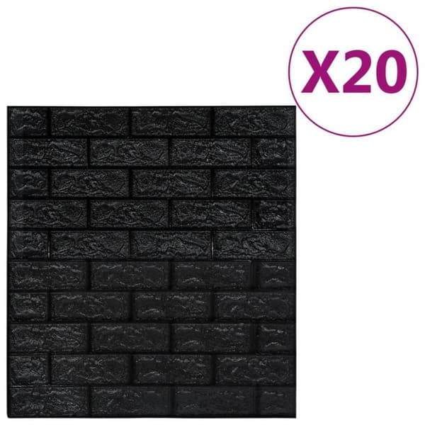 vidaXL 3D vægklistermærker med mursten selvklæbende 20 stk. sort