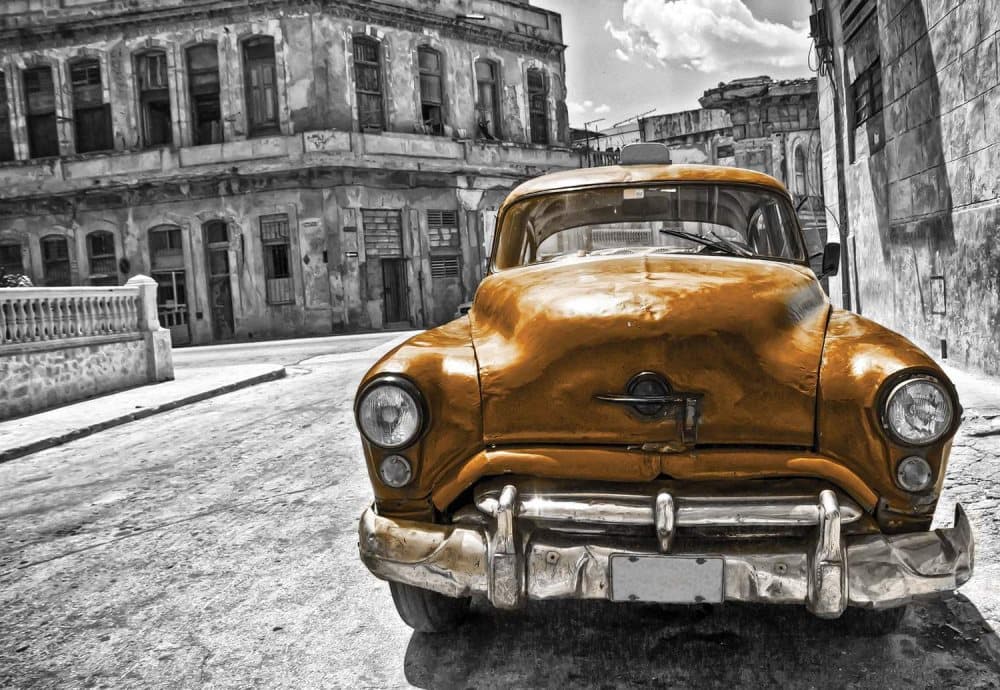 Fototapet Fondvägg Vintage Car Cuba Havana Yellow Photo (312 cm x 219 cm )