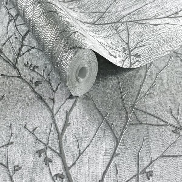 Boutique - Non-woven tapet - Water Silk Sprig - Sølv - 10mx52cm