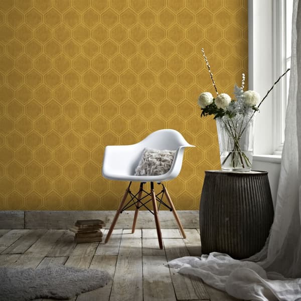 Superfresco Easy - Non-woven tapet - Hexagon - Okra - 10mx52cm