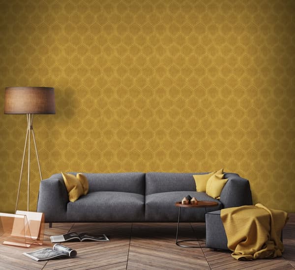 Superfresco Easy - Non-woven tapet - Hexagon - Okra - 10mx52cm