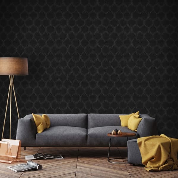 Superfresco Easy - Non-woven tapet - Hexagon Honeycomb - Sort - 10mx53cm