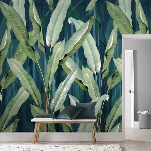 Art for the Home - Fototapet - Grønne blade - Blå/grøn - 280x200 cm