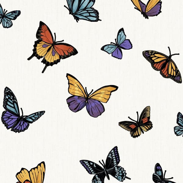Julien MacDonald - Non-woven Tapet - Flutterby Butterflies - Vit - 10mx52cm