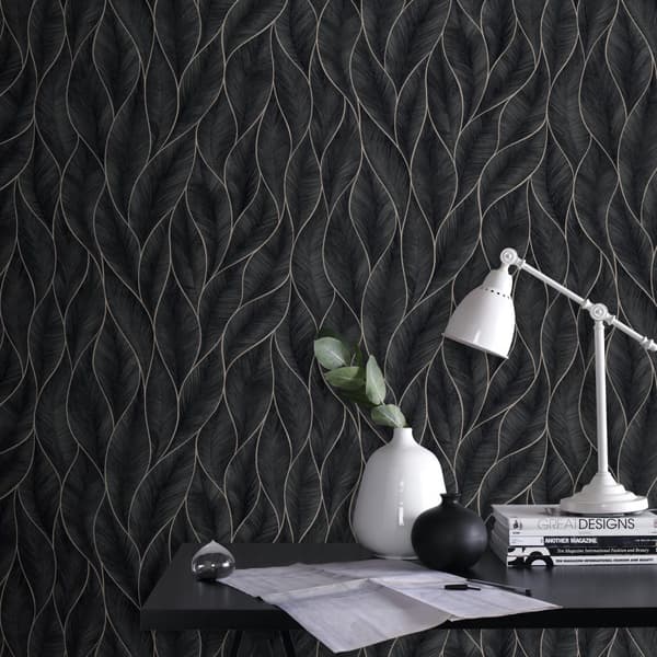 WOW - Non-woven tapet - Subtila blad - Silver/Blå - 10mx52cm