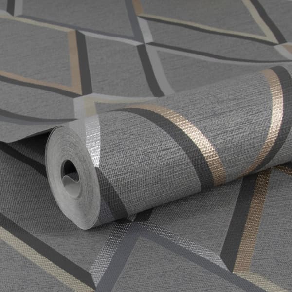 WOW - Non-woven Tapet - Metallisk Geometrisk - Grå - 10mx52cm