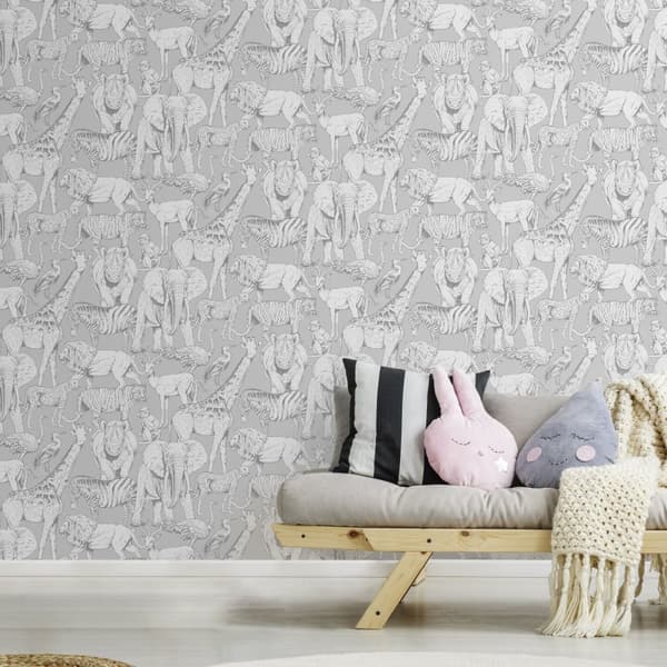 Superfresco Easy - Non-woven tapet - Djungeldjur - Grå - 10mx52cm