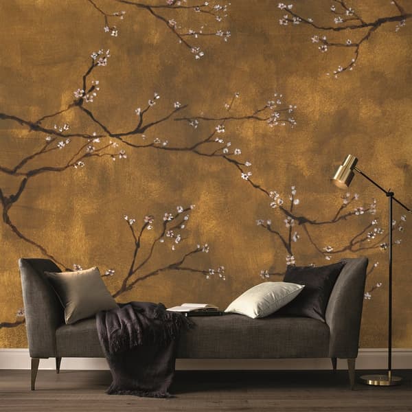 Art for the Home - Fototapet - Kinesiska blommor - Gul - 300 x 280 cm