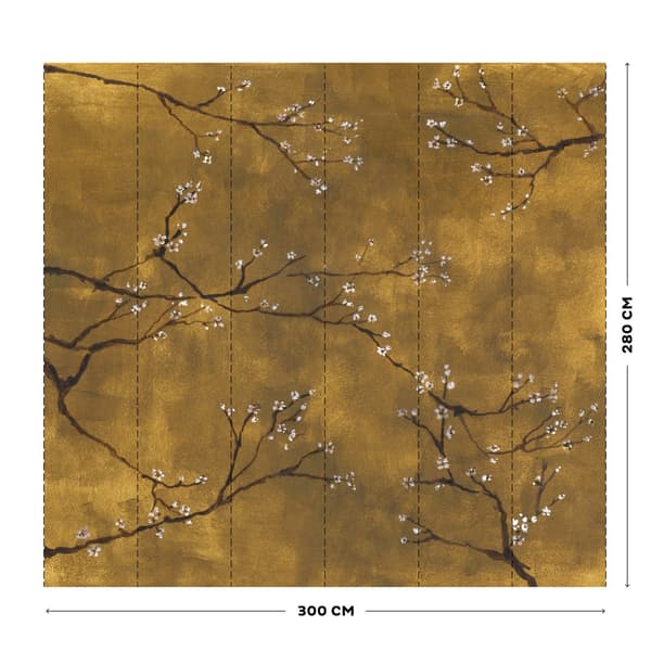 Art for the Home - Fototapet - Kinesiska blommor - Gul - 300 x 280 cm