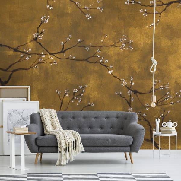Art for the Home - Fototapet - Kinesiska blommor - Gul - 300 x 280 cm
