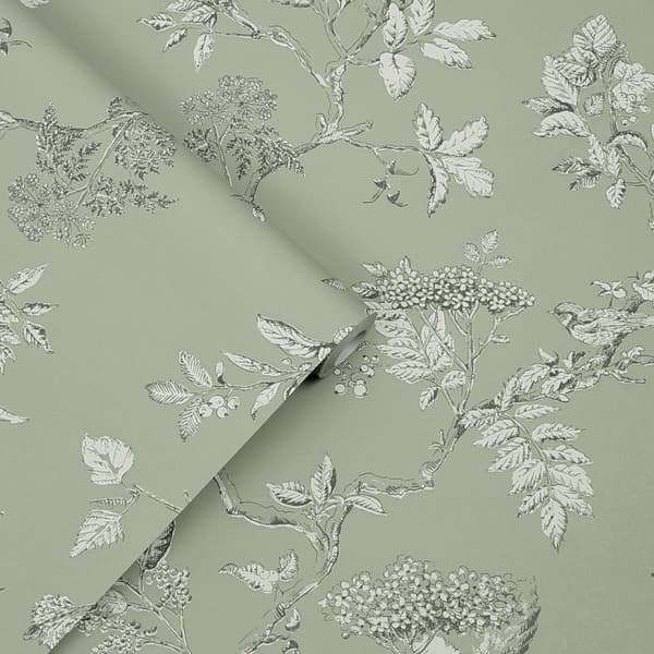 Laura Ashley Elderwood Sage Tapet - træer - 10mx52cm - grøn