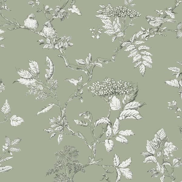 Laura Ashley Elderwood Sage Tapet - træer - 10mx52cm - grøn