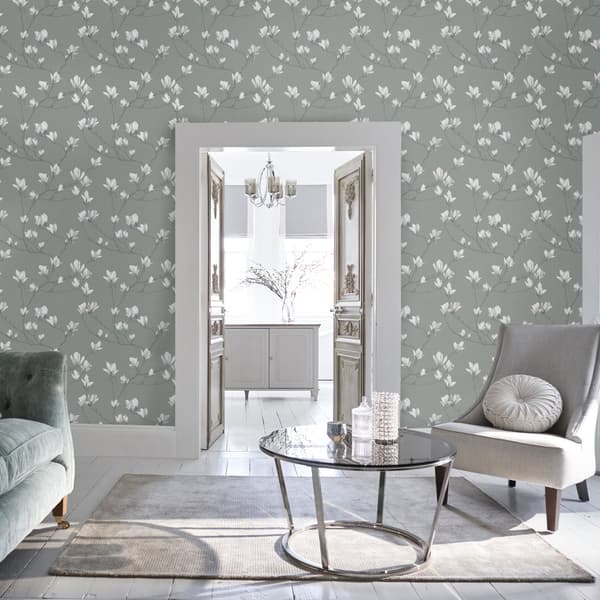 Laura Ashley - Non-woven tapet - Magnolia Grove Slate - 10mx52cm