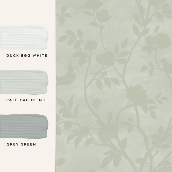 Laura Ashley - Non-woven tapet - Eglantine Silhouette Eau de Nil - 10mx52cm
