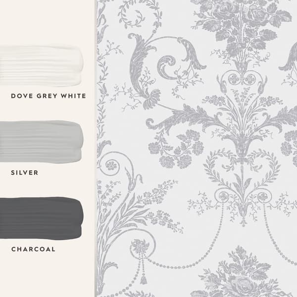 Laura Ashley - Non-woven tapet - Josette Metallic Silver - 10mx52cm