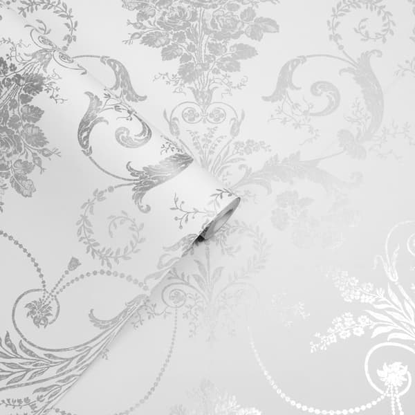 Laura Ashley - Non-woven tapet - Josette Metallic Silver - 10mx52cm