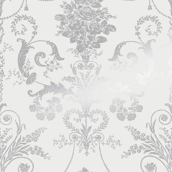 Laura Ashley - Non-woven tapet - Josette Metallic Silver - 10mx52cm