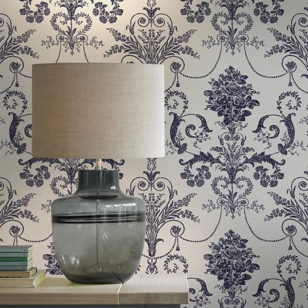 Laura Ashley - Non-woven tapet - Josette Off White & Midnight - 10mx52cm