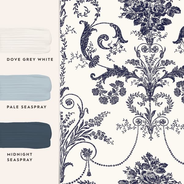 Laura Ashley - Non-woven tapet - Josette Off White & Midnight - 10mx52cm