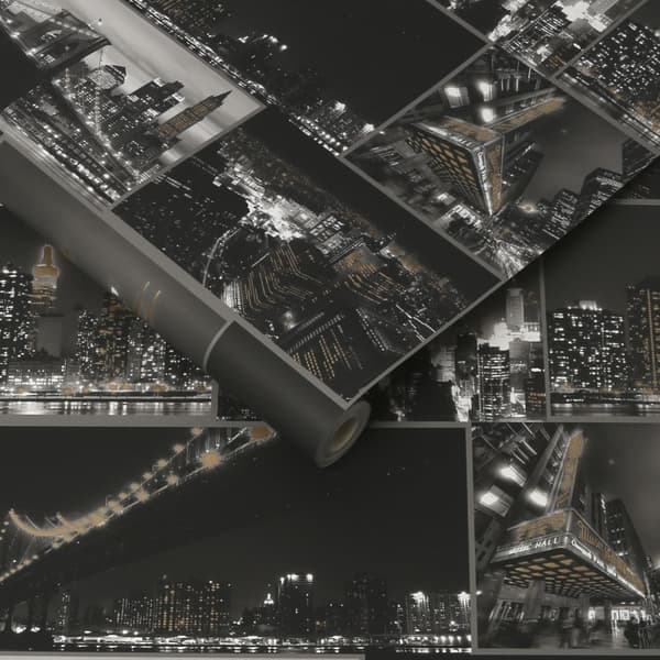 Fresco - Papperstapet - City at Night - Svart/Vit - 10mx53cm