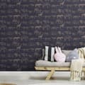 Miniatyrbild 2 av 4: Boutique - Non-woven tapet - Safari Midnight - Blå/Roseguld - 10mx53cm