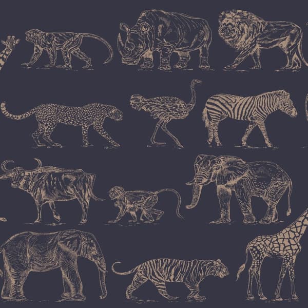 Boutique - Non-woven tapet - Safari Midnight - Blå/Roseguld - 10mx53cm