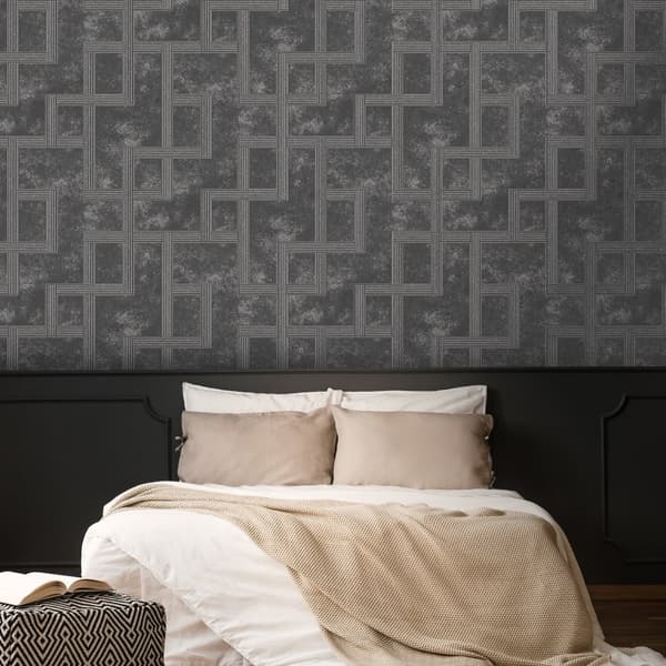 Boutique - Non-woven tapet - Forgyldt græsk nøgle - Onyx - 10mx52cm